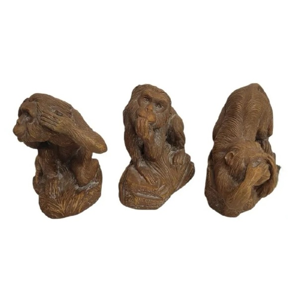 Whimsical Faux Bois See No Evil, Hear No Evil, Speak No Evil Monkey Room Statue - Picture 2 of 6